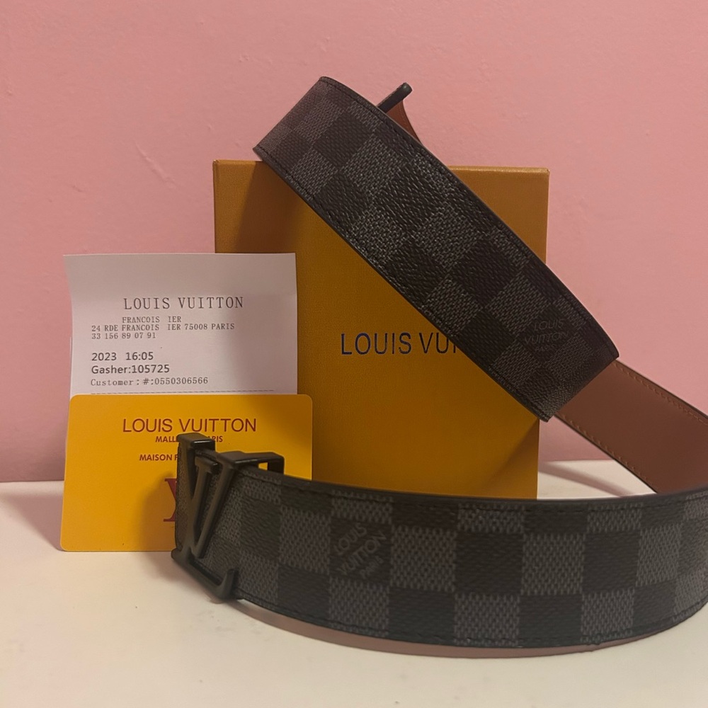 Louis Vuitton Black and Brown Checkered Belt